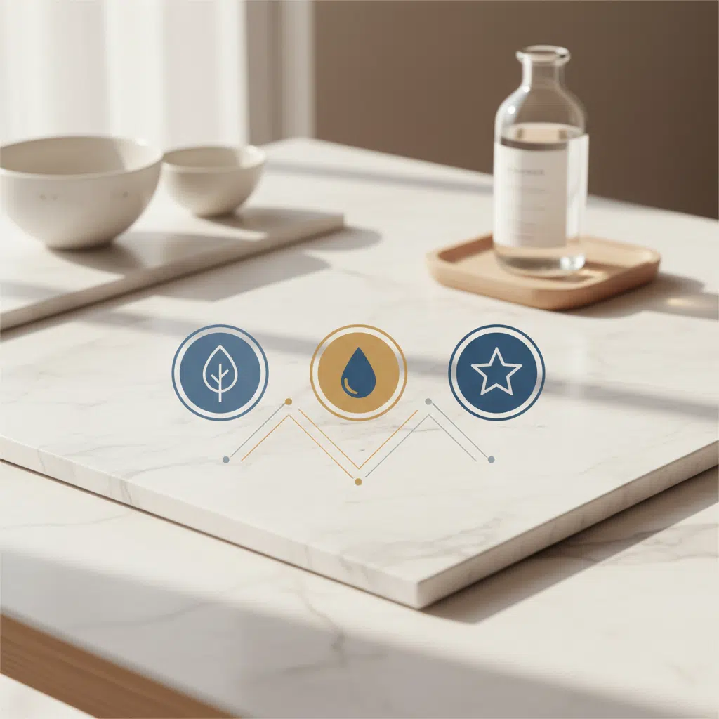 Three circular icons representing botanicals, hydration, and vitality pillars of men's wellness